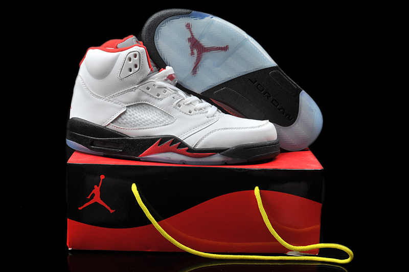 Air Jordan 5 Mens Shoes White/Black/Red Online